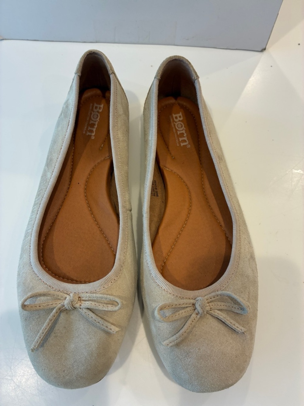Born Light Beige Suede Bow Ballet Flats